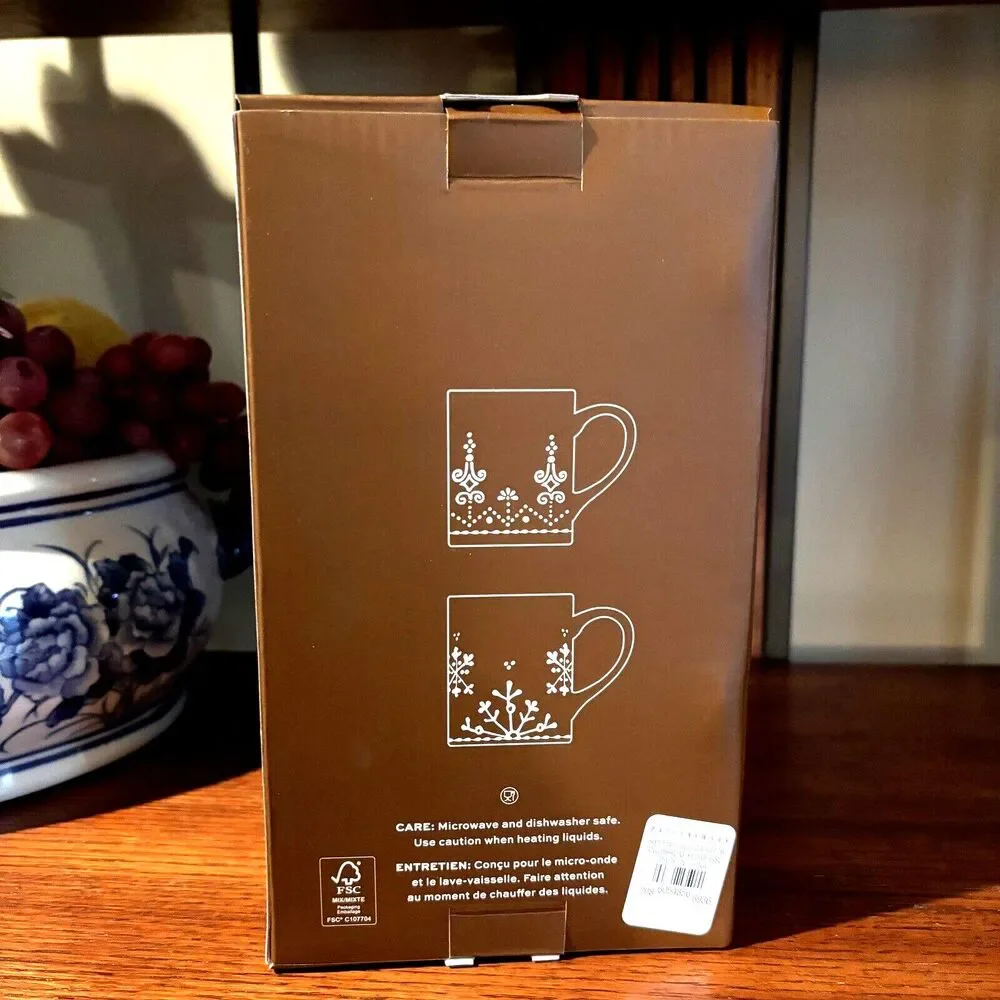 Pottery Barn Set of 2 Iced Gingerbread Brown Mugs 11oz Stoneware NIB Christmas